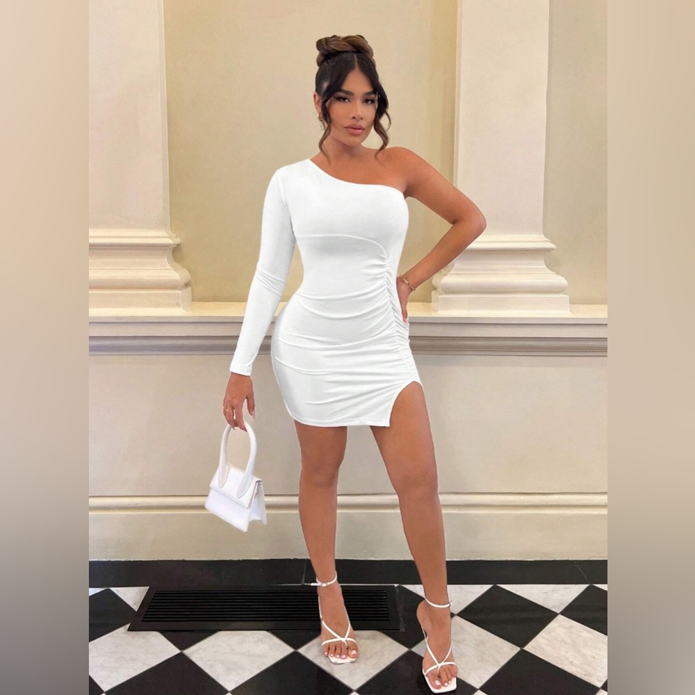 5 for $25! 💕 SHEIN SXY One Shoulder Ruched Split Hem Bodycon Dress
